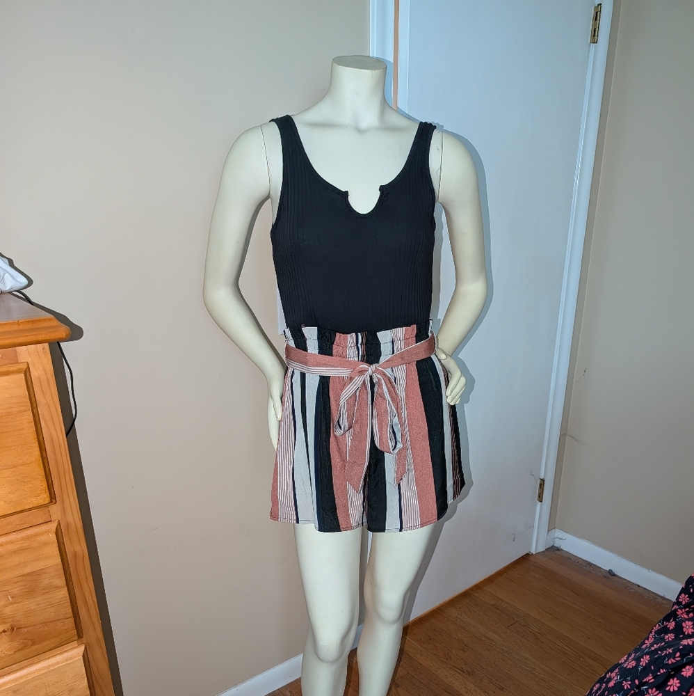 SHEIN Black and Dusty Pink Striped Romper
